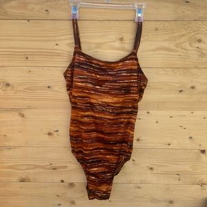 One piece size 10 gold & brown bathing suit.